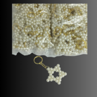 YILDIZ İNCİ ANAHTARLIK-KREM RENK-GOLD ANAHTARLIK AKSESUARLI-20 ADET - Görsel 1